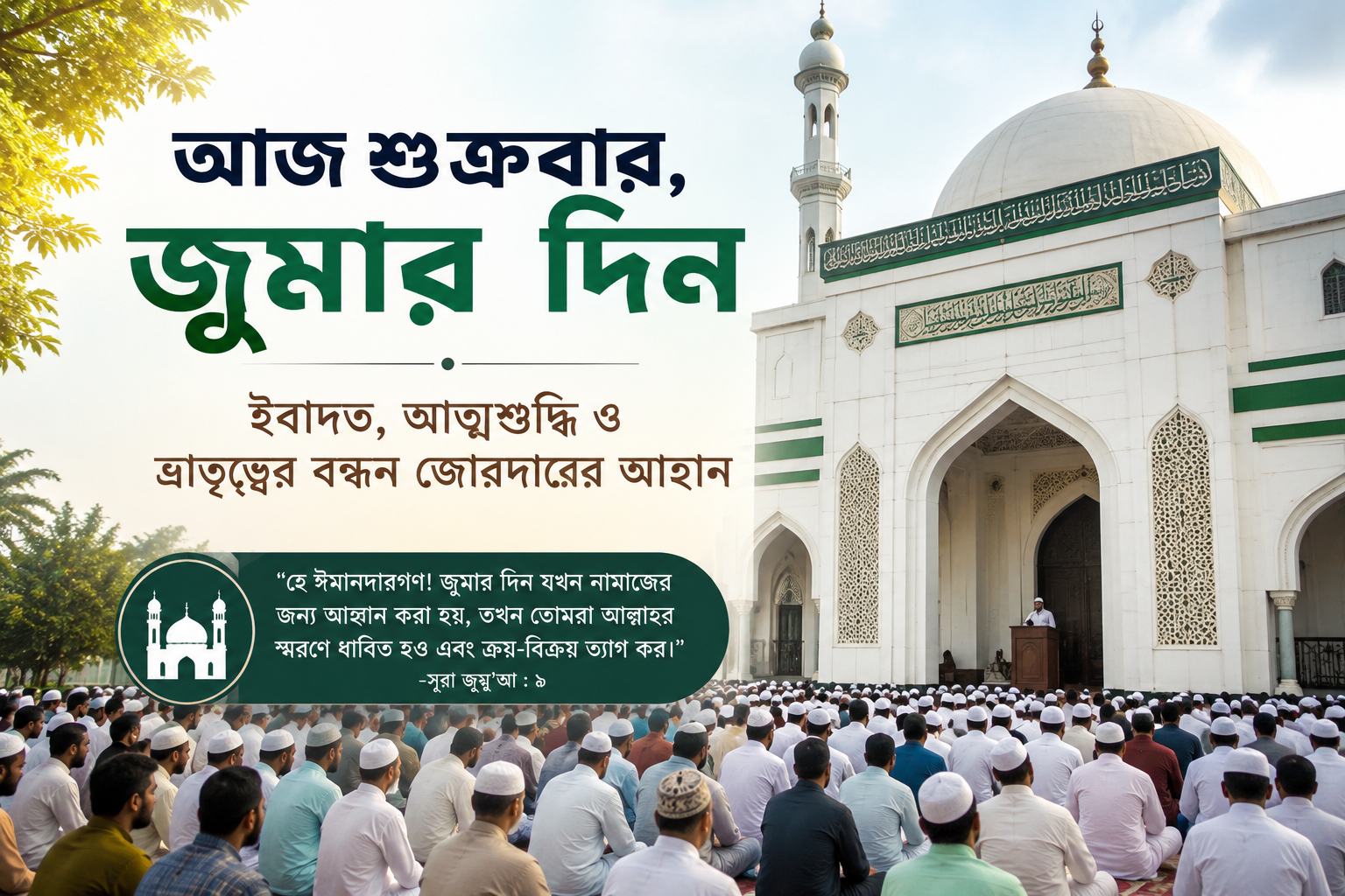 আজ শুক্রবার, জুমার দিন: ইবাদত, আত্মশুদ্ধি ও ভ্রাতৃত্বের বন্ধন জোরদারের আহ্বান